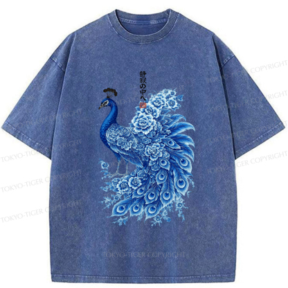 Tokyo-Tiger The Elegance Of An Ink-Wash Peacock Washed T-Shirt