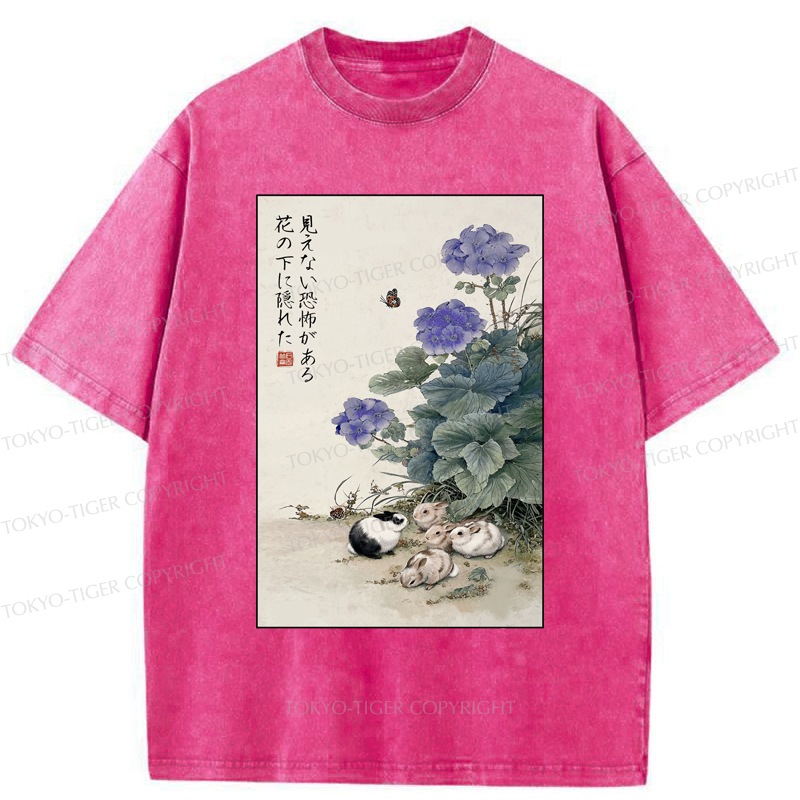 Tokyo-Tiger Beneath the Bloom: A Rabbit's Tale Washed T-Shirt