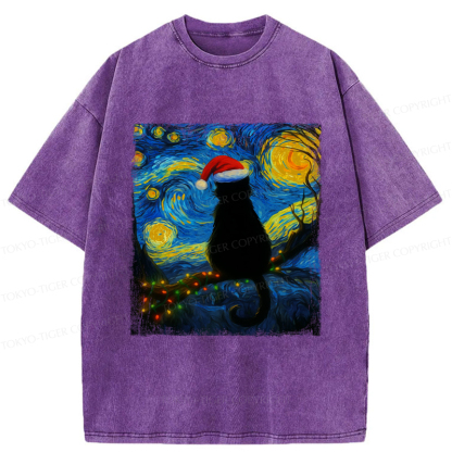 Tokyo-Tiger A Cat’s Christmas Under The Stars Washed T-Shirt