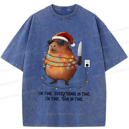 Tokyo-Tiger Capybara’s Christmas Meltdow：I Am Fine Washed T-Shirt