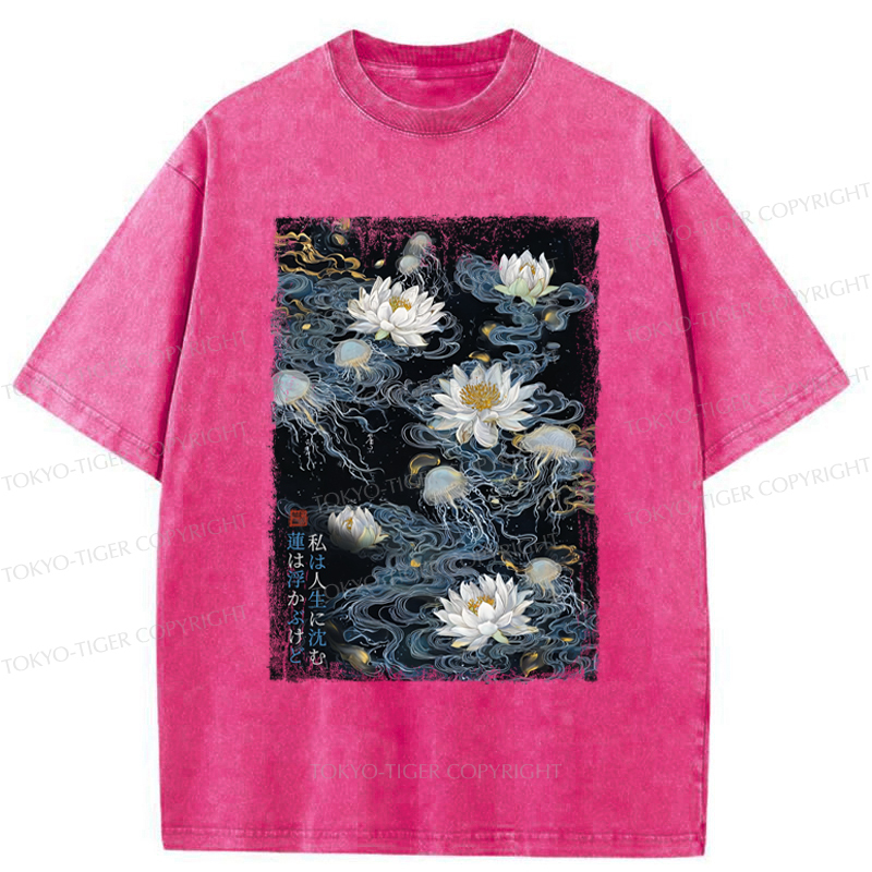 Tokyo-Tiger Lotus Dreams And Zen Streams Washed T-Shirt