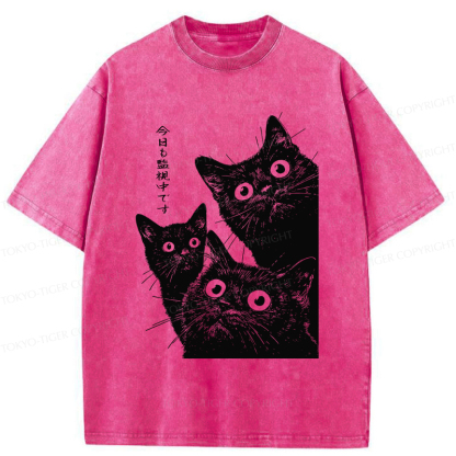 Tokyo-Tiger Three Cats Are Watching You Today Washed T-Shirt