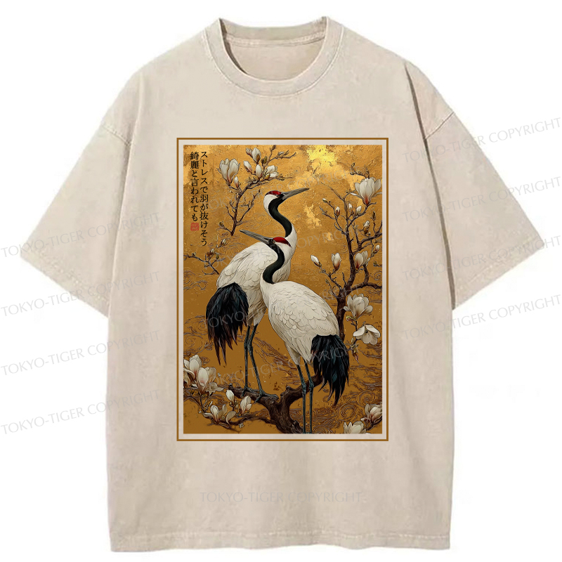 Tokyo-Tiger Japanese Elegance Of The Cranes Washed T-Shirt