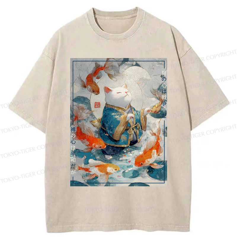 Tokyo-Tiger A Cat’s Zen  A Fish’s Fate Washed T-Shirt