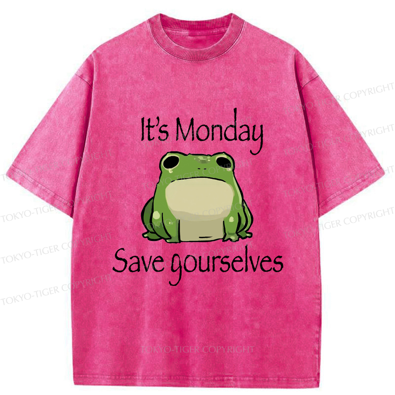 Tokyo-Tiger Funny Frog: It's Monday Save Yourselves Washed T-Shirt