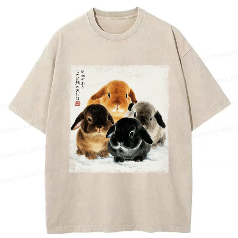 Tokyo-Tiger The Ink Wash Rabbit Is Watching You Washed T-Shirt