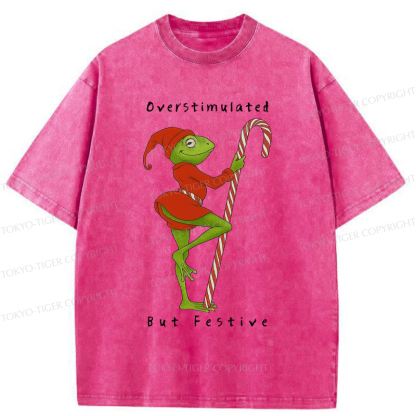 Tokyo-Tiger Funny Frog：Overstimulated But Festive Washed T-Shirt