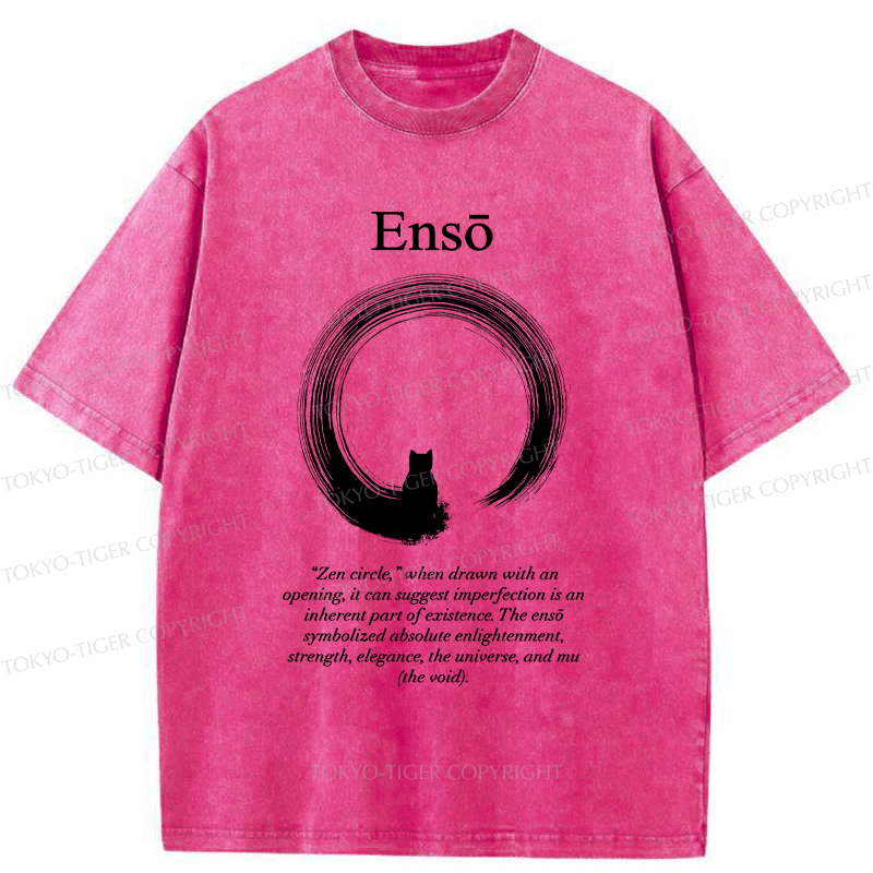 Tokyo-Tiger The Zen Cat Within The Enso Circle Washed T-Shirt