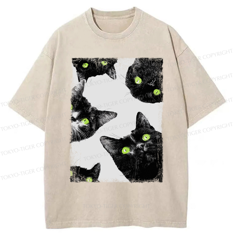 Tokyo-Tiger Five Cats Are Watching You Washed T-Shirt