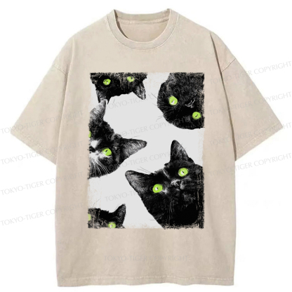 Tokyo-Tiger Five Cats Are Watching You Washed T-Shirt