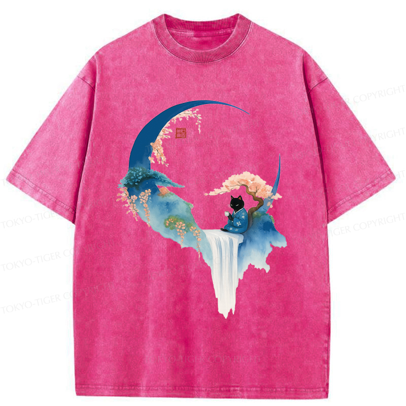 Tokyo-Tiger Tea And Tranquility: A Cat’s Zen Moment Washed T-Shirt