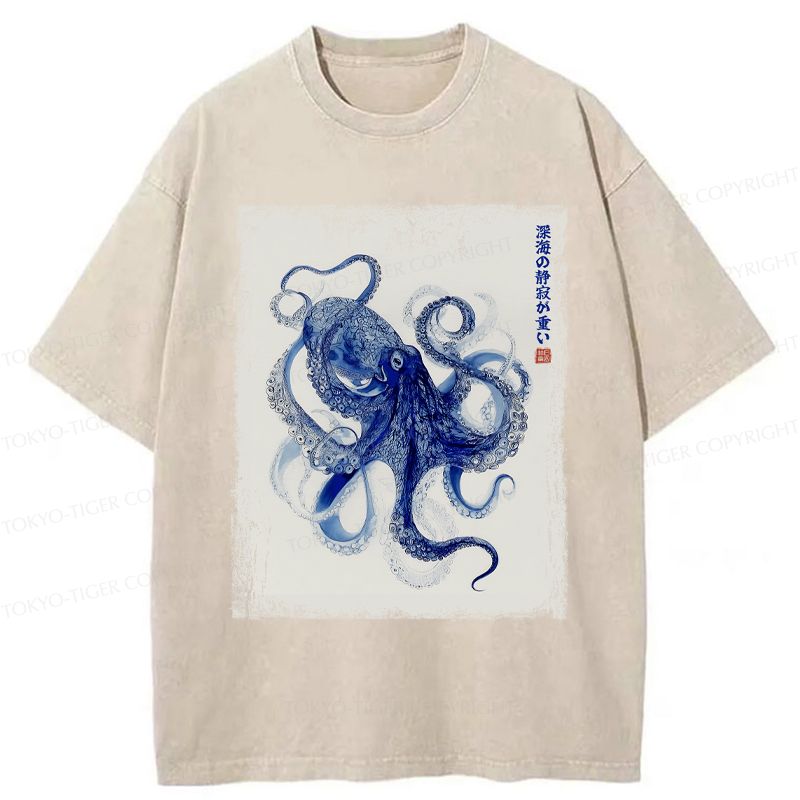 Tokyo-Tiger In The Deep: The Octopus’s Journey Washed T-Shirt
