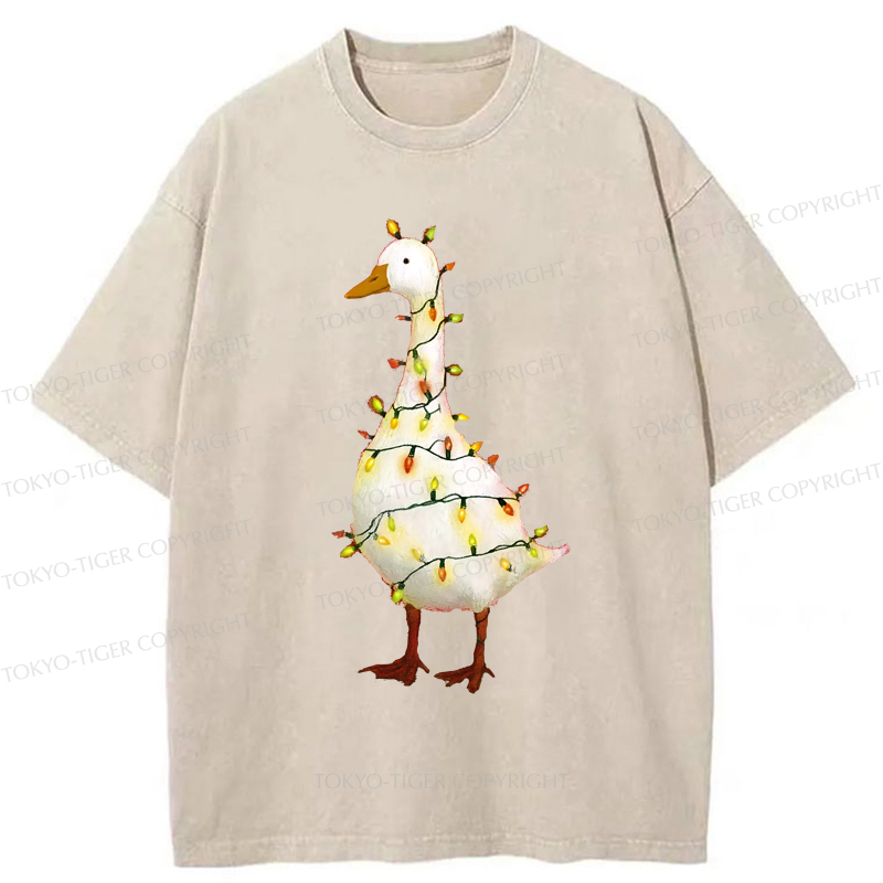 Tokyo-Tiger Funny Christmas Goose Washed T-Shirt