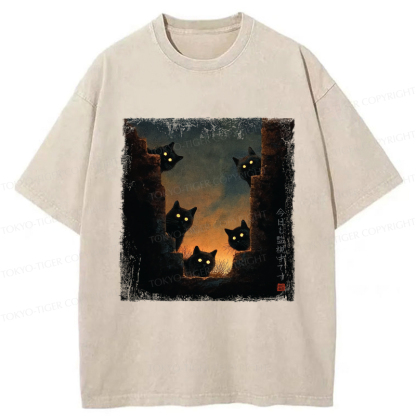 Tokyo-Tiger Five Cats Are Watching You Today Washed T-Shirt