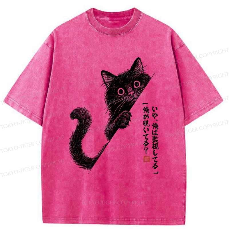 Tokyo-Tiger A Funny Black Cat Is Watching You Washed T-Shirt