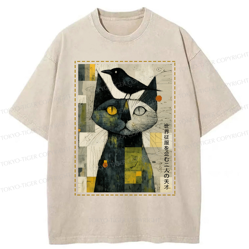 Tokyo-Tiger The Cat And The Crow Are Planning To Rule The World Washed T-Shirt
