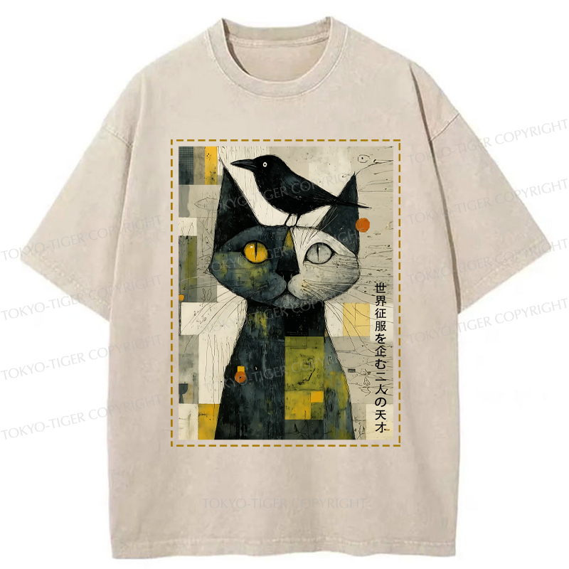 Tokyo-Tiger The Cat And The Crow Are Planning To Rule The World Washed T-Shirt