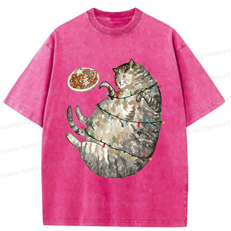 Tokyo-Tiger Dress The Cat Up In Christmas Spirit Washed T-Shirt