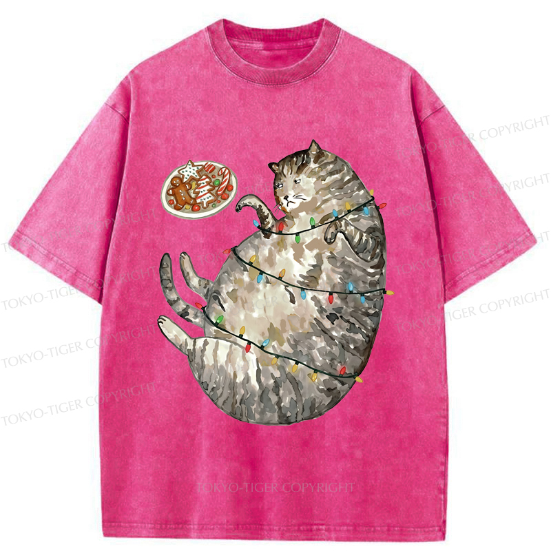 Tokyo-Tiger Dress The Cat Up In Christmas Spirit Washed T-Shirt