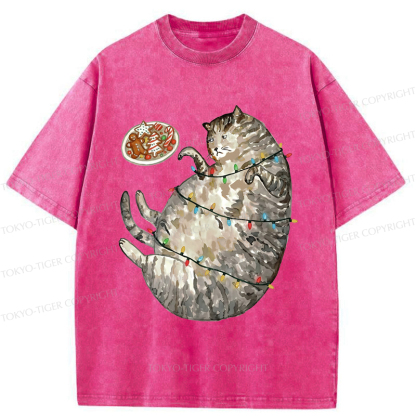 Tokyo-Tiger Dress The Cat Up In Christmas Spirit Washed T-Shirt