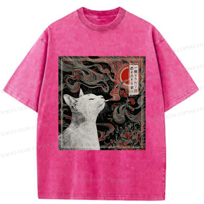 Tokyo-Tiger Vintage Japanese Smoking Cat Washed T-Shirt