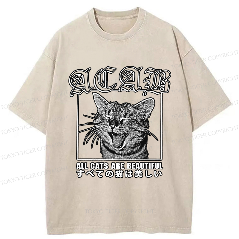 Tokyo-Tiger Beautiful Funny Cat ACAB Washed T-Shirt