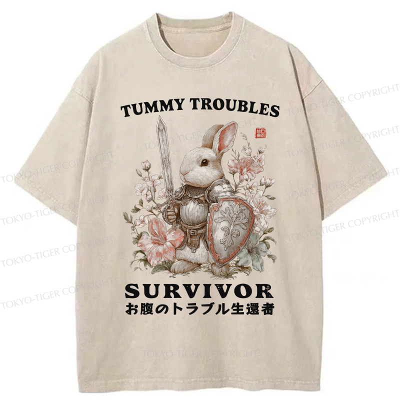 Tokyo-Tiger Funny Rabbit：Tummy Troubles Survivor Washed T-Shirt