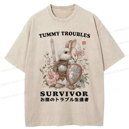 Tokyo-Tiger Funny Rabbit：Tummy Troubles Survivor Washed T-Shirt