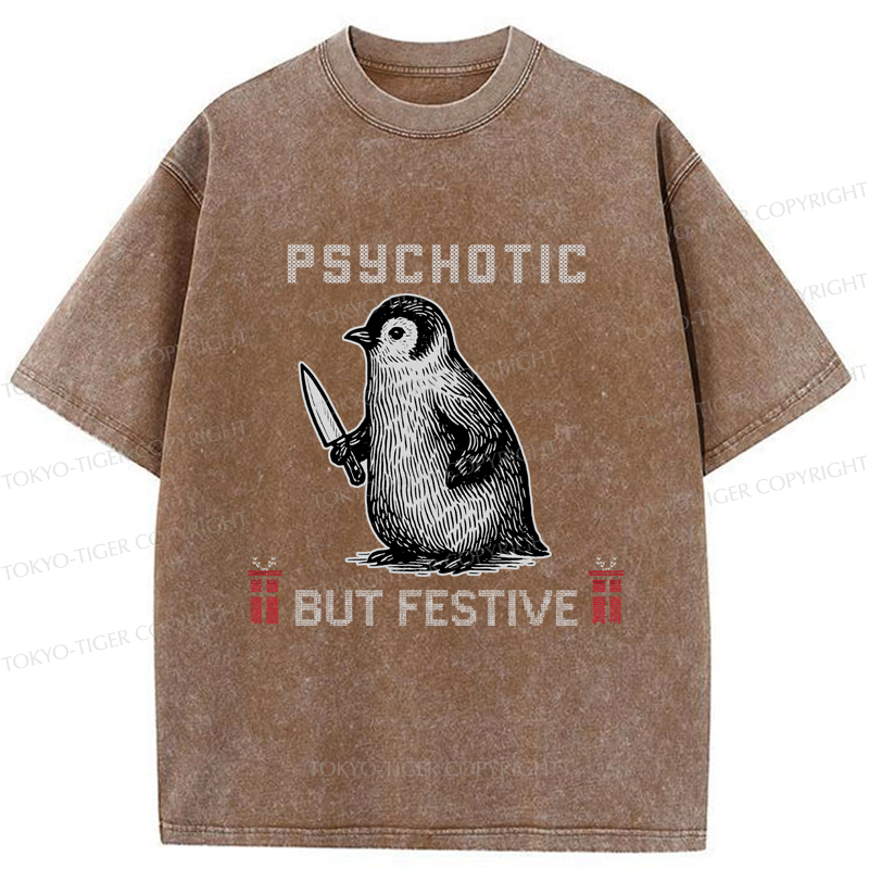 Tokyo-Tiger Overstimulated but Festive Christmas Washed T-Shirt