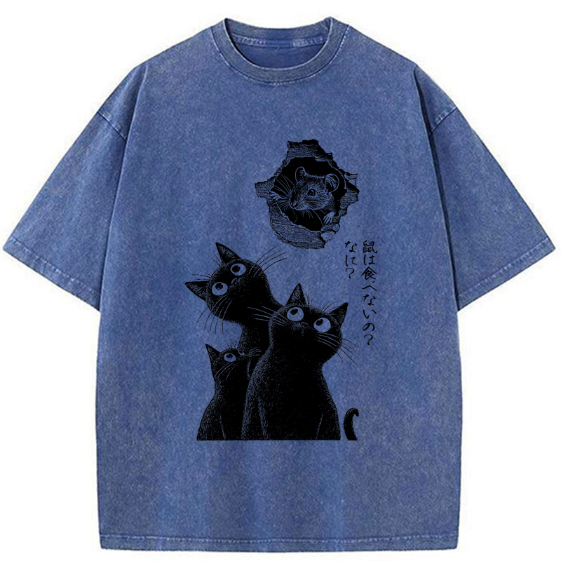 Tokyo-Tiger Cats And The Curious Mouse Washed T-Shirt