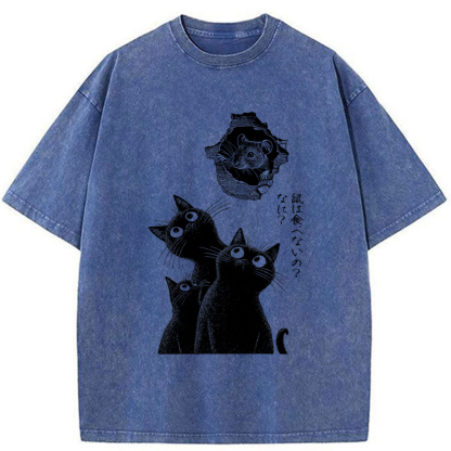 Tokyo-Tiger Cats And The Curious Mouse Washed T-Shirt