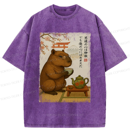 Tokyo-Tiger Tea Time With a Capybara Washed T-Shirt