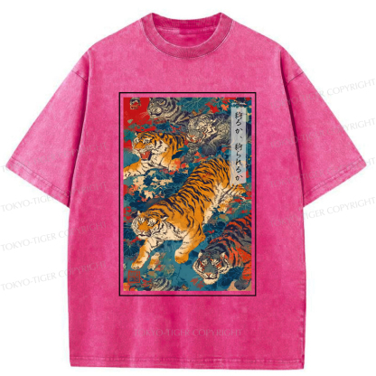 Tokyo-Tiger Retro Japanese Tigers Washed T-Shirt