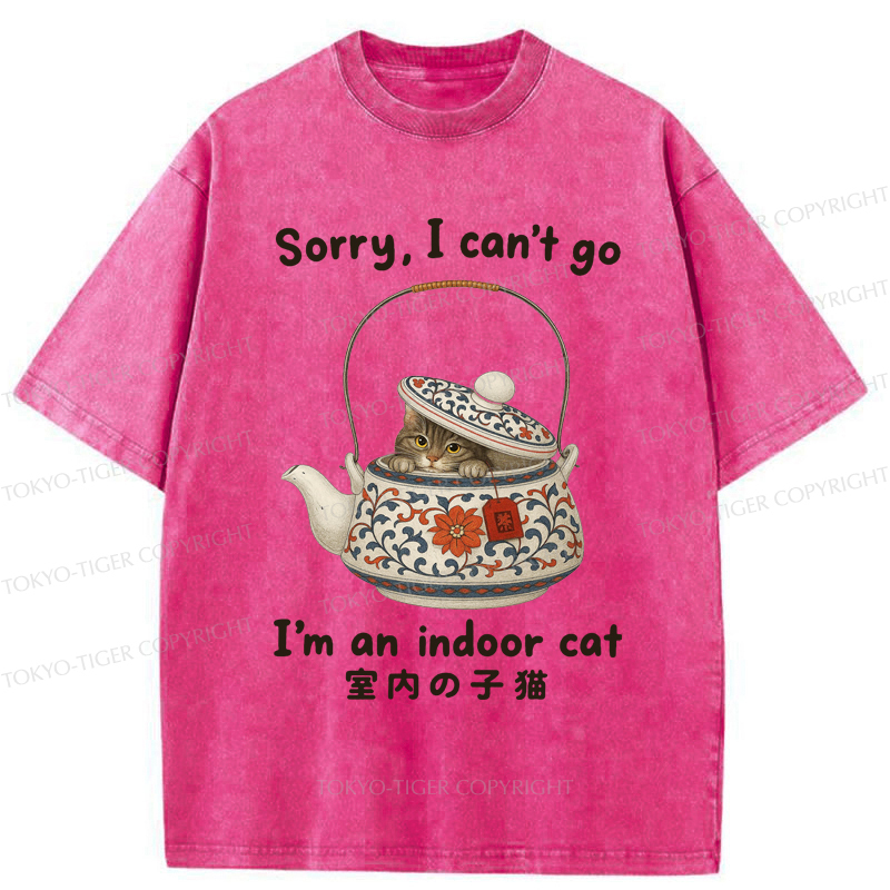 Tokyo-Tiger Cat Hiding In The Tea Set Washed T-Shirt