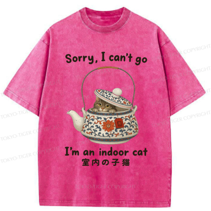 Tokyo-Tiger Cat Hiding In The Tea Set Washed T-Shirt