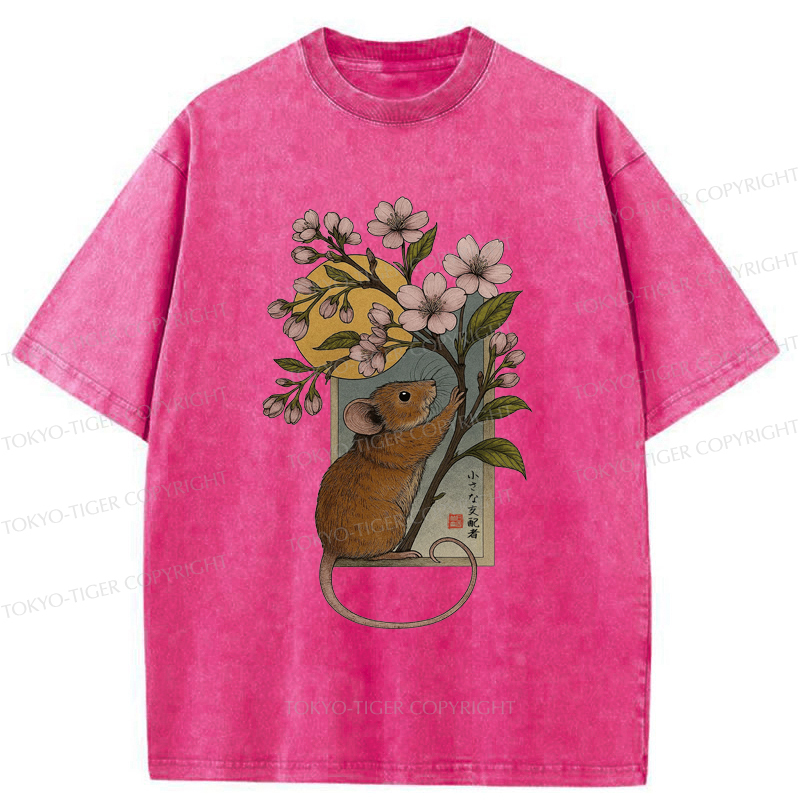 Tokyo-Tiger Young Mice And Sakura Washed T-Shirt