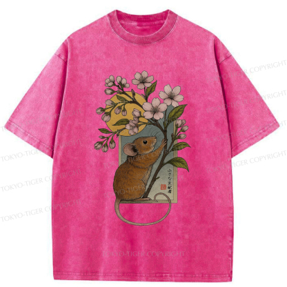 Tokyo-Tiger Young Mice And Sakura Washed T-Shirt