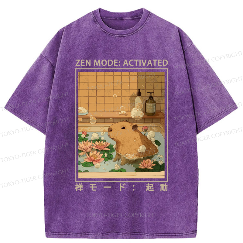 Tokyo-Tiger Zen Mode: Activated Capybara Washed T-Shirt