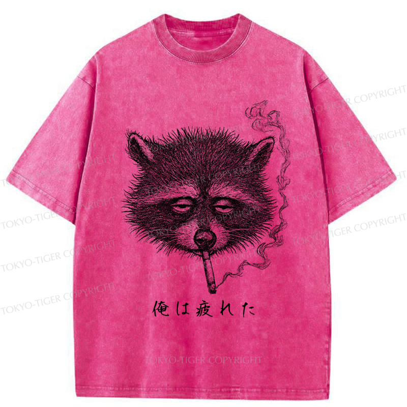 Tokyo-Tiger The Funny Raccoon is Tired Washed T-Shirt