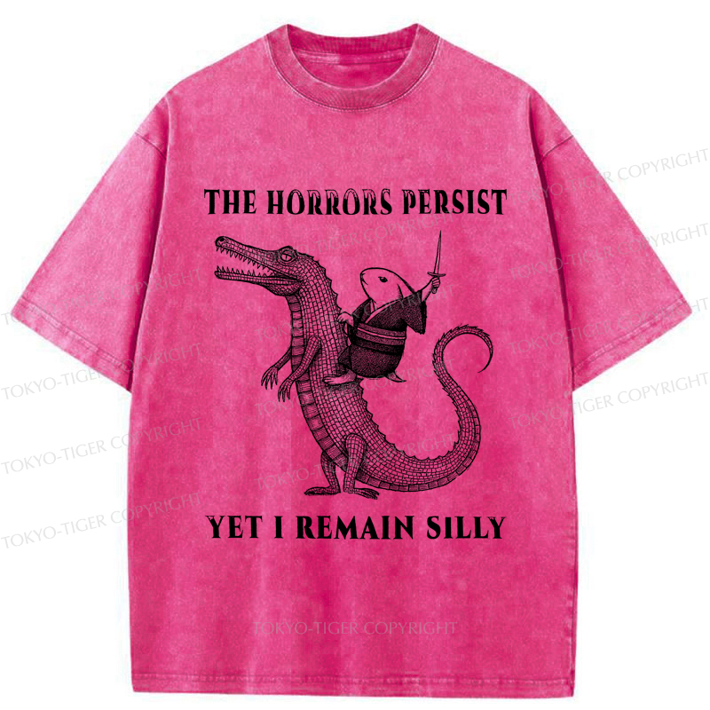 Tokyo-Tiger Samurai Rabbit Riding Crocodile Washed T-Shirt
