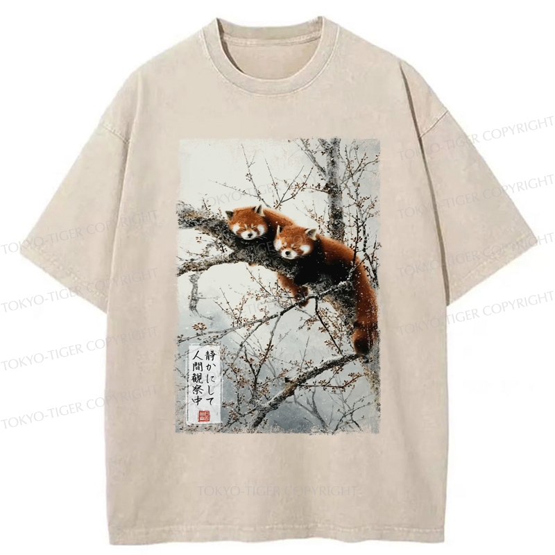 Tokyo-Tiger A funny red panda is quietly watching you Washed T-Shirt