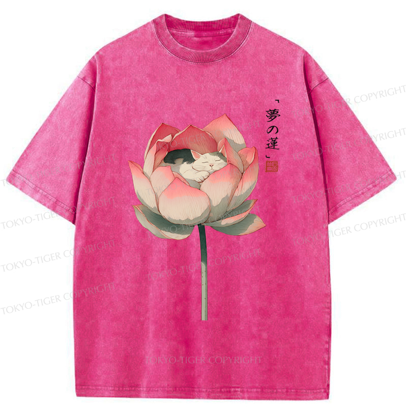 Tokyo-Tiger Cat Sleeping In A Lotus T-Shirt