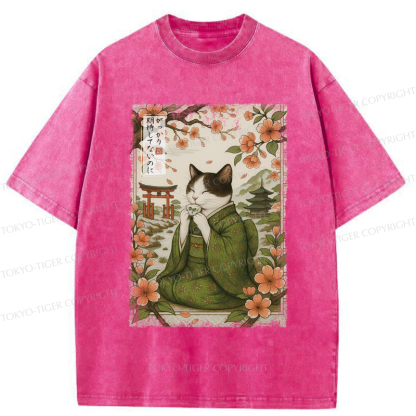 Tokyo-Tiger The Tea Ceremony Cat That Expects Nothing  Washed T-Shirt