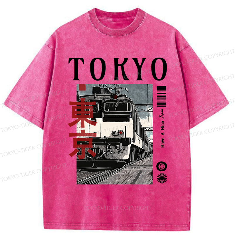 Tokyo-Tiger Tokyo Retro Train  Washed T-Shirt