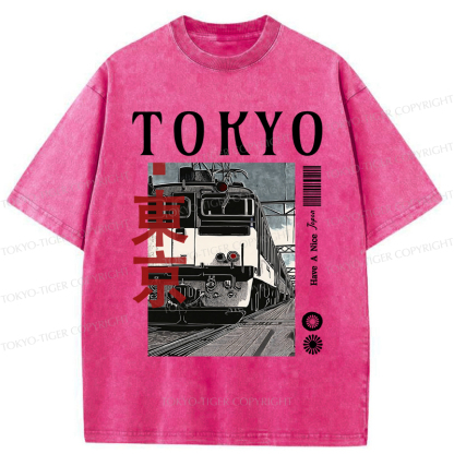 Tokyo-Tiger Tokyo Retro Train  Washed T-Shirt