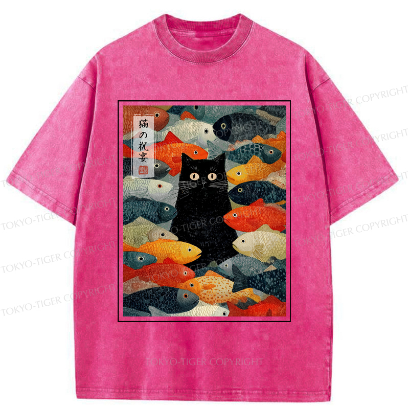 Tokyo-Tiger The Cat's Feast of Fish Washed T-Shirt