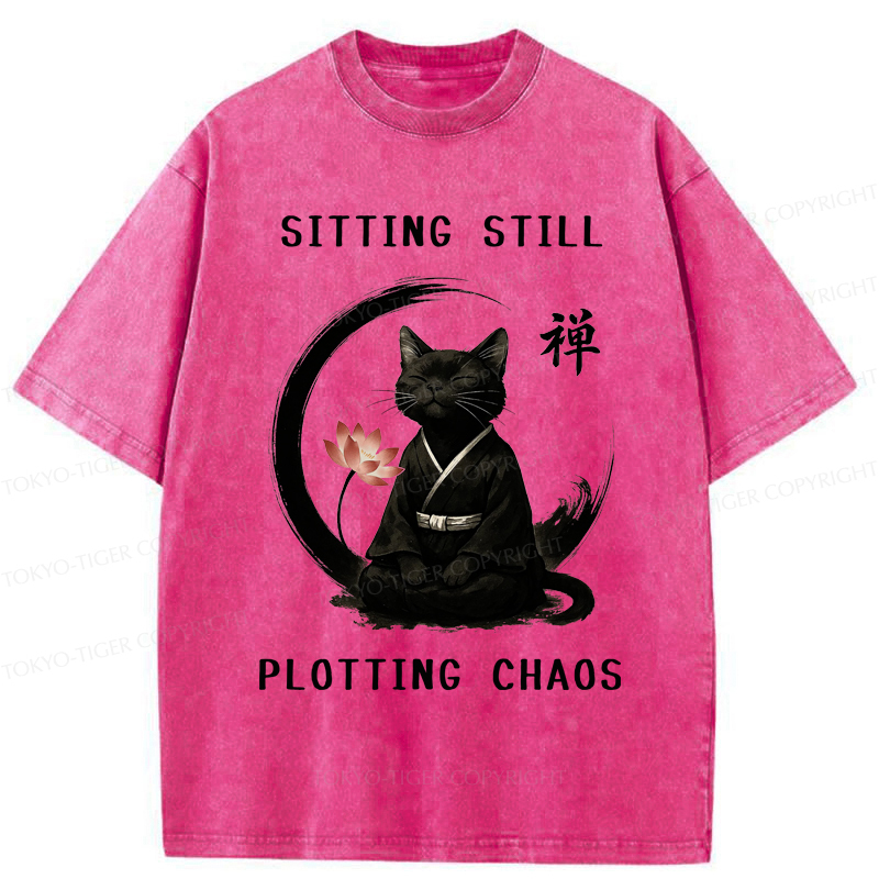 Tokyo-Tiger Sitting still  plotting chaos Calming Zen Cat Funny Washed T-Shirt