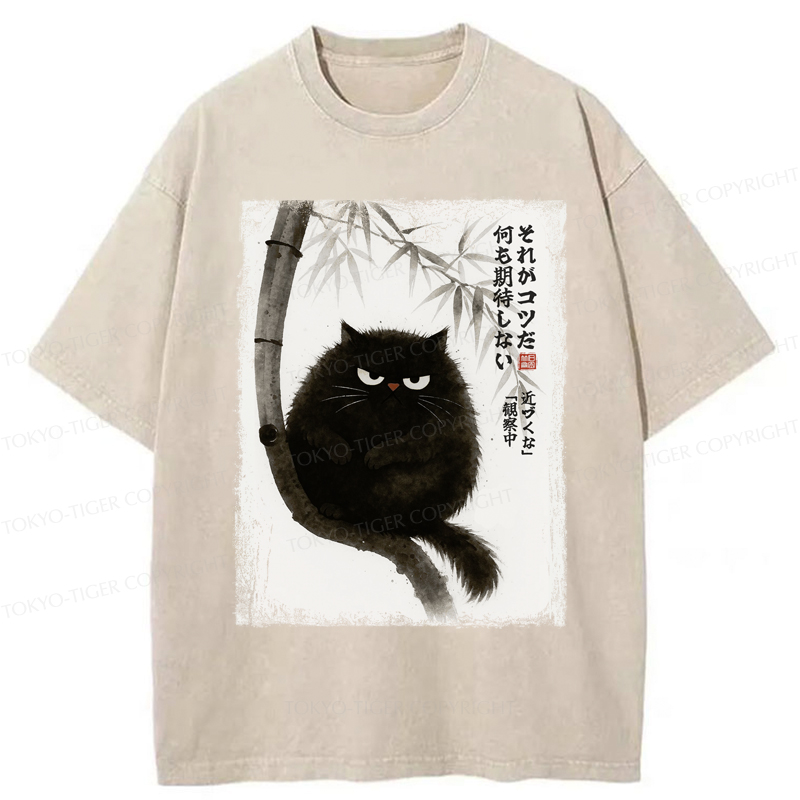 Tokyo-Tiger Funny Silent Observer: The Cat's Gaze Washed T-Shirt