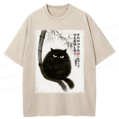 Tokyo-Tiger Funny Silent Observer: The Cat's Gaze Washed T-Shirt