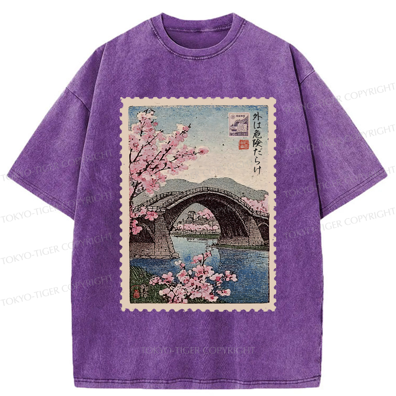 Tokyo-Tiger Vintage Attraction Stamp Washed T-Shirt